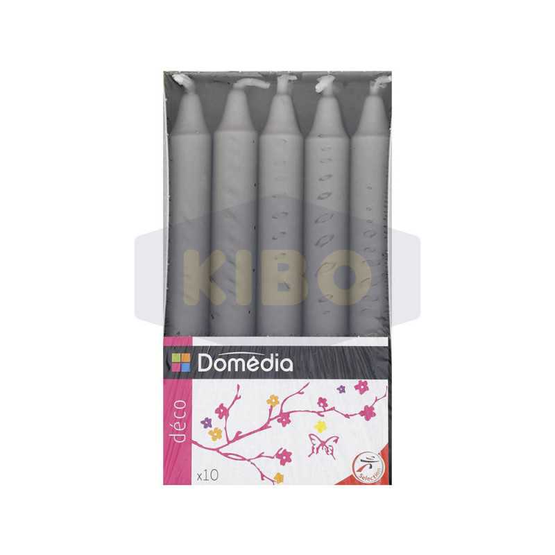 10 Bougies déco gris non parfumées 19x160mm