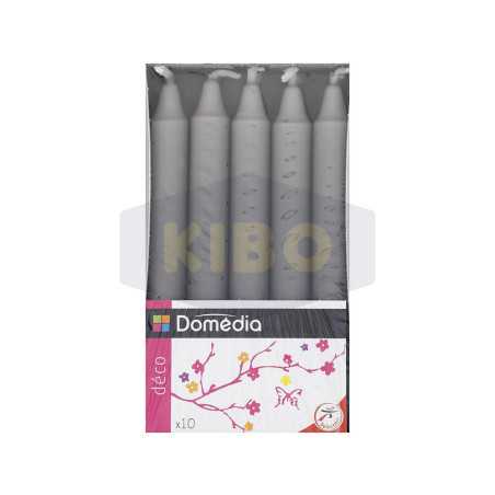 10 Bougies déco gris non parfumées 19x160mm
