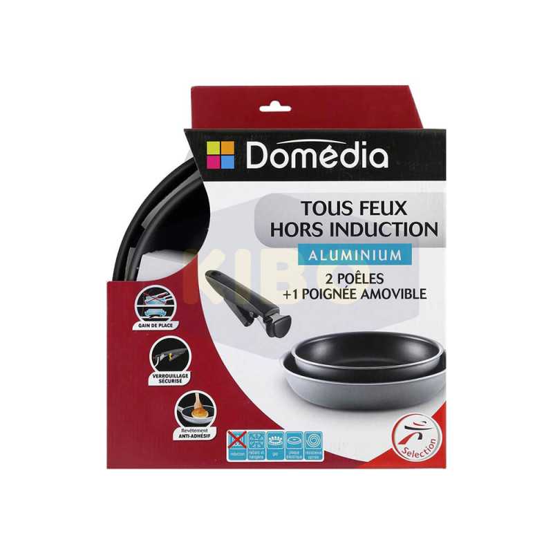 2 Poêles aluminium  tous feux hors induction avec manche amovible Ø24-28cm