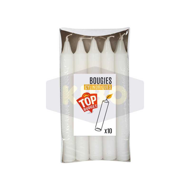 10 Bougies cylindriques blanches 19x165mm