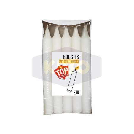 10 Bougies cylindriques blanches 19x165mm
