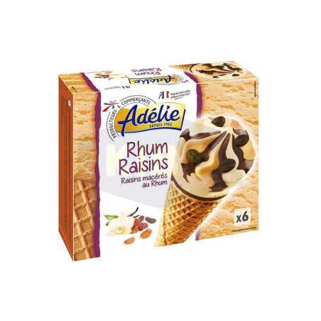 6 Glaces en cornet rhum raisins vanille 436g