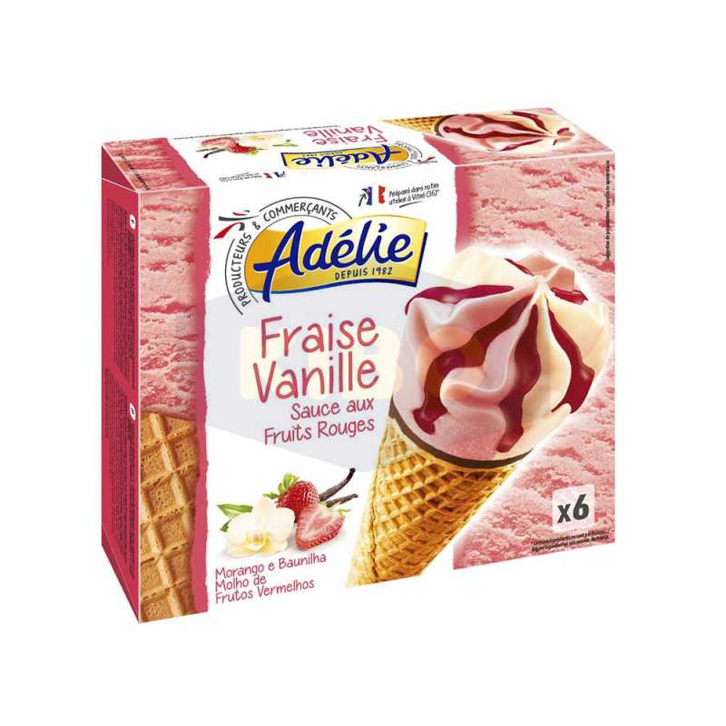 6 Glaces en cornet fraise vanille sauce aux fruits rouges 422g