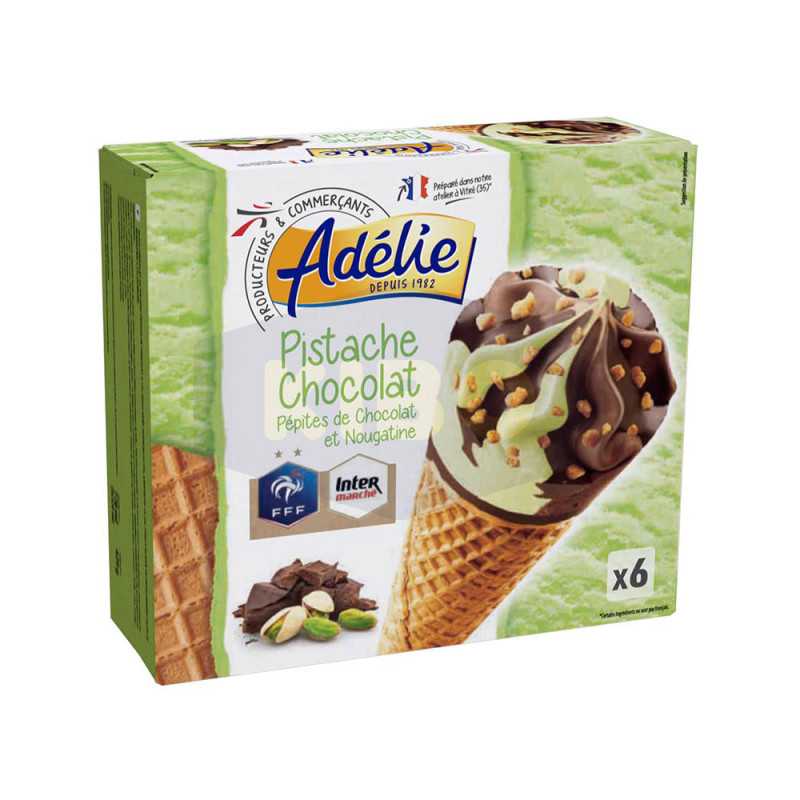 6 Glaces en cornet pistache chocolat nougatine 431g