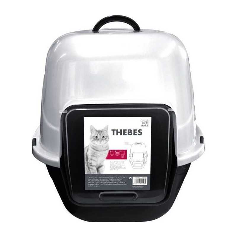 THEBES Maison de toilette XXL-Bac a litiere-62x53x58cm-Noir et blanc-Pour chat