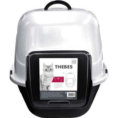 THEBES Maison de toilette XXL-Bac a litiere-62x53x58cm-Noir et blanc-Pour chat