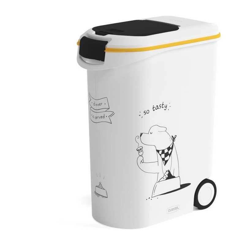 CURVER Conteneur a croquettes pour chien a roulettes 20 kg-54L-Le diner et servi