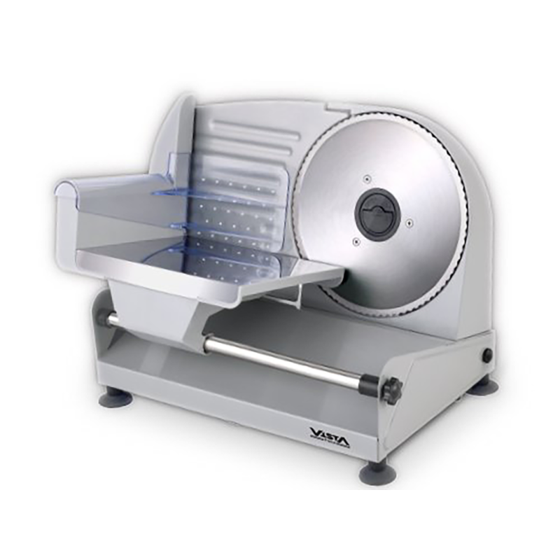 Trancheuse Alimentaire Électrique Vista - avec Chariot Amovible et Lame Dentée 190mm - 300W - Argent