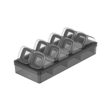 Ou - Organiseur à Épices Clear - Boîte à Épices en Plastique Transparent - Lot de 8 Boîtes + 1 Support Incliné - Noir