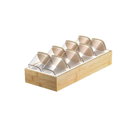 Ou - Organiseur à Épices Clear - Boîte à Épices en Plastique Transparent - Lot de 8 Boîtes + 1 Support Incliné - Blanc