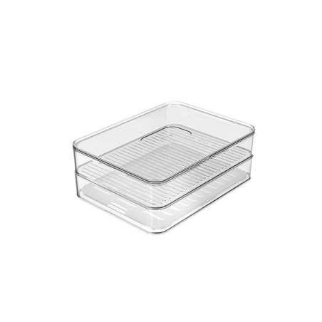 Ou - Double Boîte de Stockage pour Frigo Clear Fresh - Boîte à Charcuterie avec Couvercle  - 20 x 15 x 9