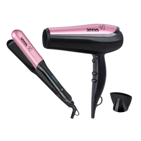 Kit de Beauté pour Femme Vista - Séchoir Pliable 220w - Lisseur Céramique 30mm - 5 Réglages de Température - Noir/rose