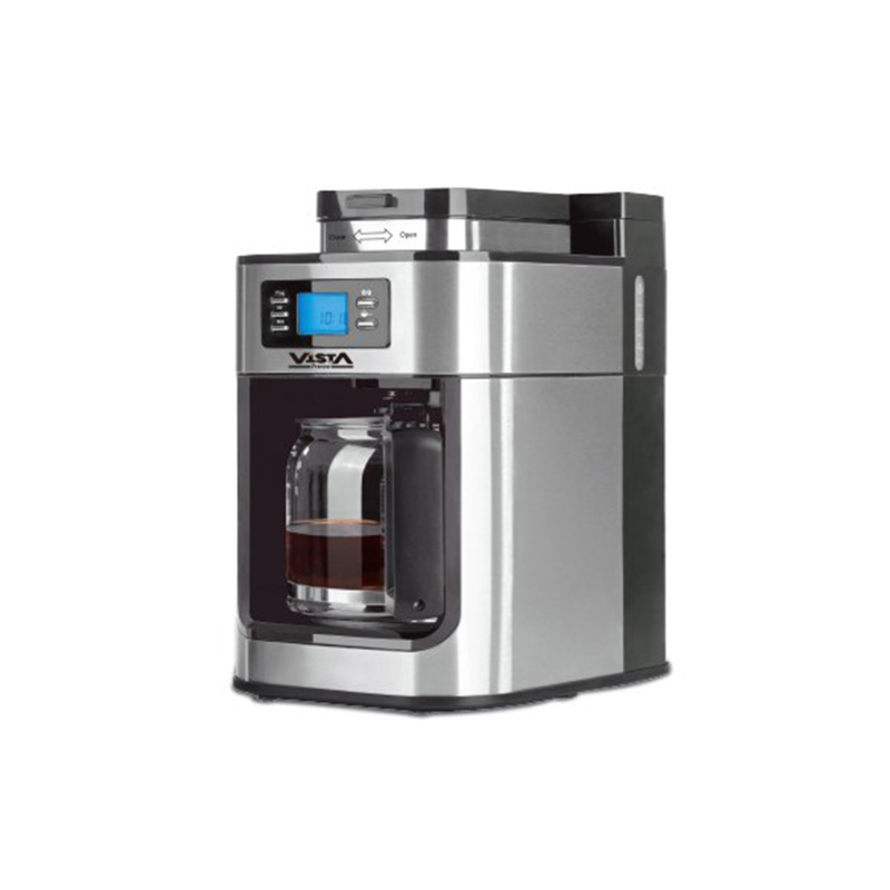 Cafetière avec Moulin à Grain Vista - Machine à Expresso 1.2l / 8 à 10 Tasses - 1050W - Inox/noir