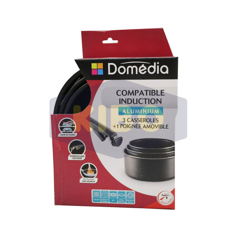 Lot de 3 Casseroles amovibles  tous feux et induction Ø16-18-20cm