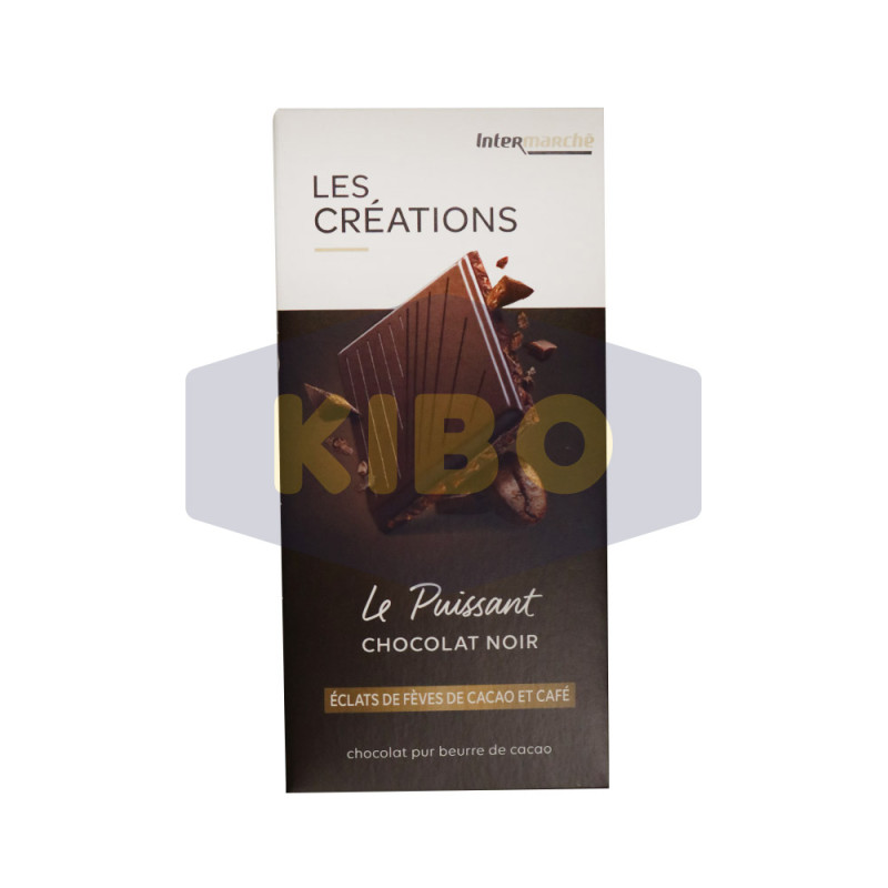 Tablette de chocolat noir le puissant aux éclats de fève de cacao et café 100g