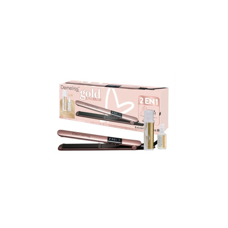 Lisseur - SAINT ALGUE - Coffret Demeliss Kera-GOLD 2 en 1 - Lisse & Boucle - Jusqu'a 230°C - Comprend 2 Soins
