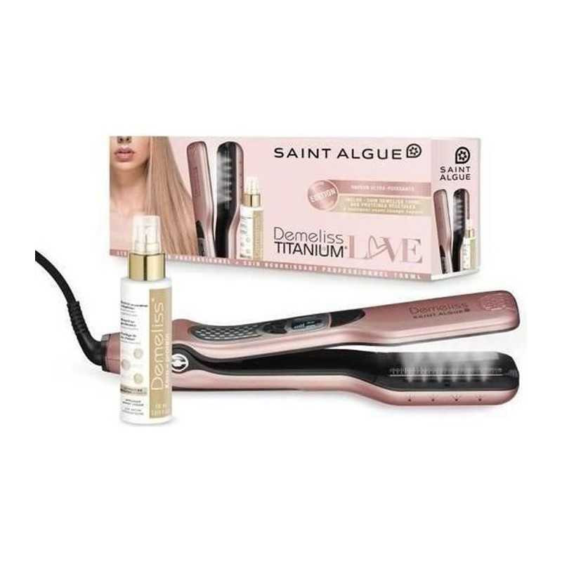 Lisseur vapeur - SAINT ALGUE - Coffret Premium Demeliss TITANIUM LOVE - Coloris Exclusif + Soin Kératine 100ml - Lissage Intense