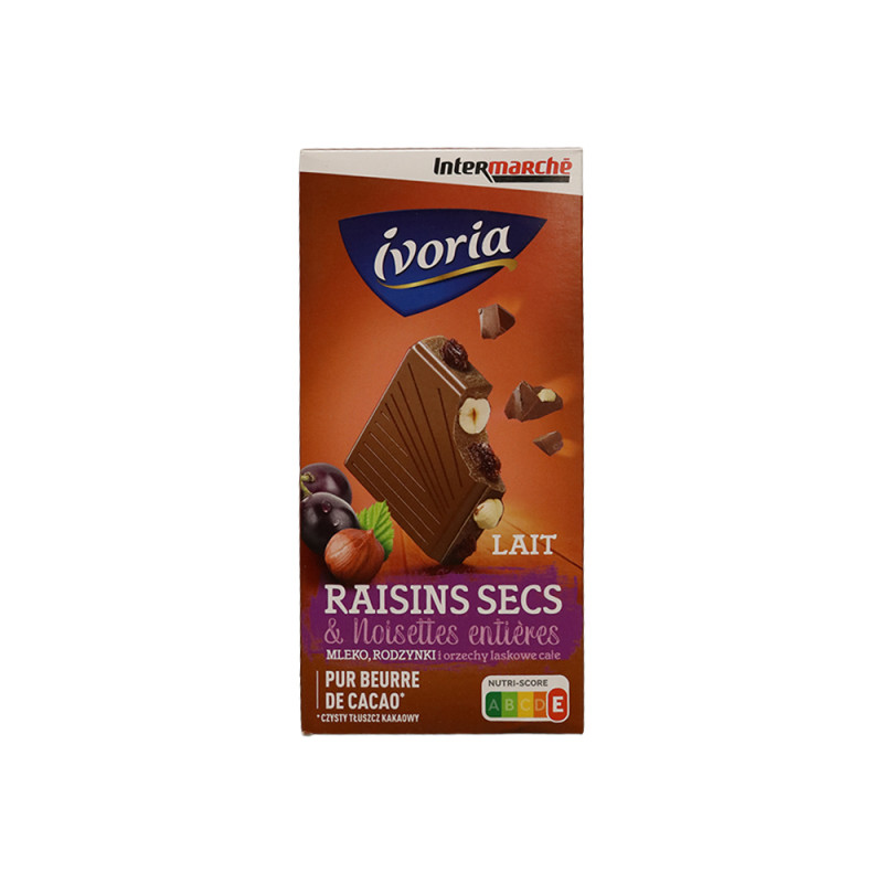 Tablette de chocolat au lait noisette et raisin sec 200g