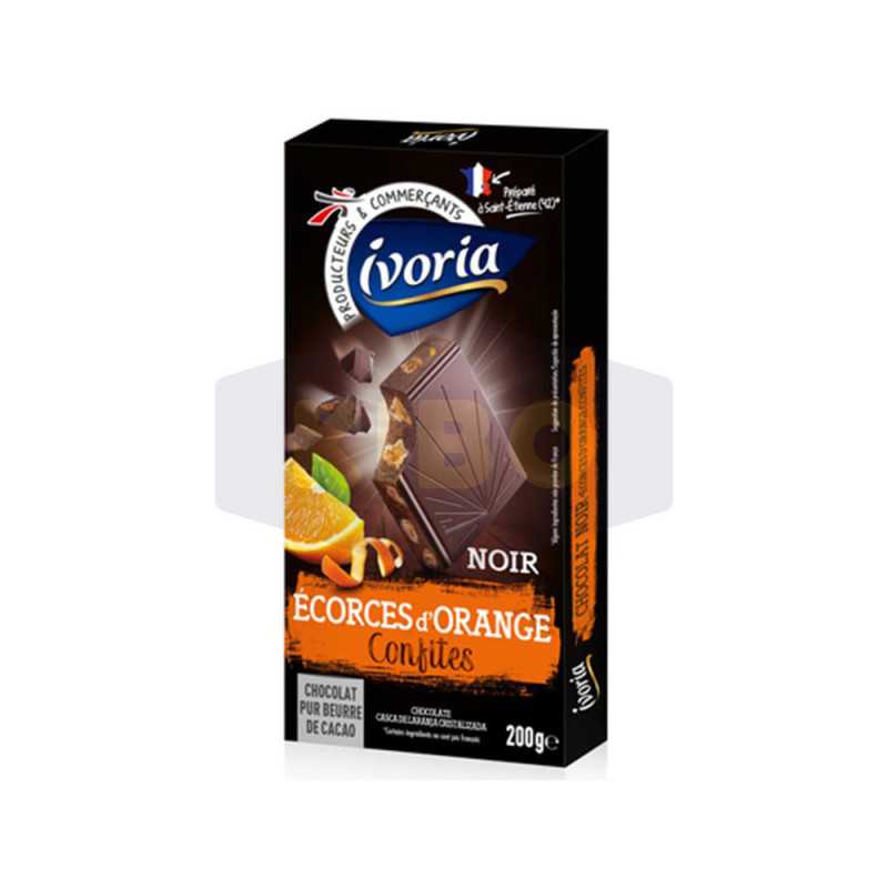 Tablette de chocolat noir aux écorces d'orange confites 200g